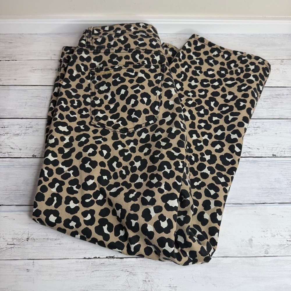Michael Kors Leopard Print Ankle Jeans in Tan, Black, White